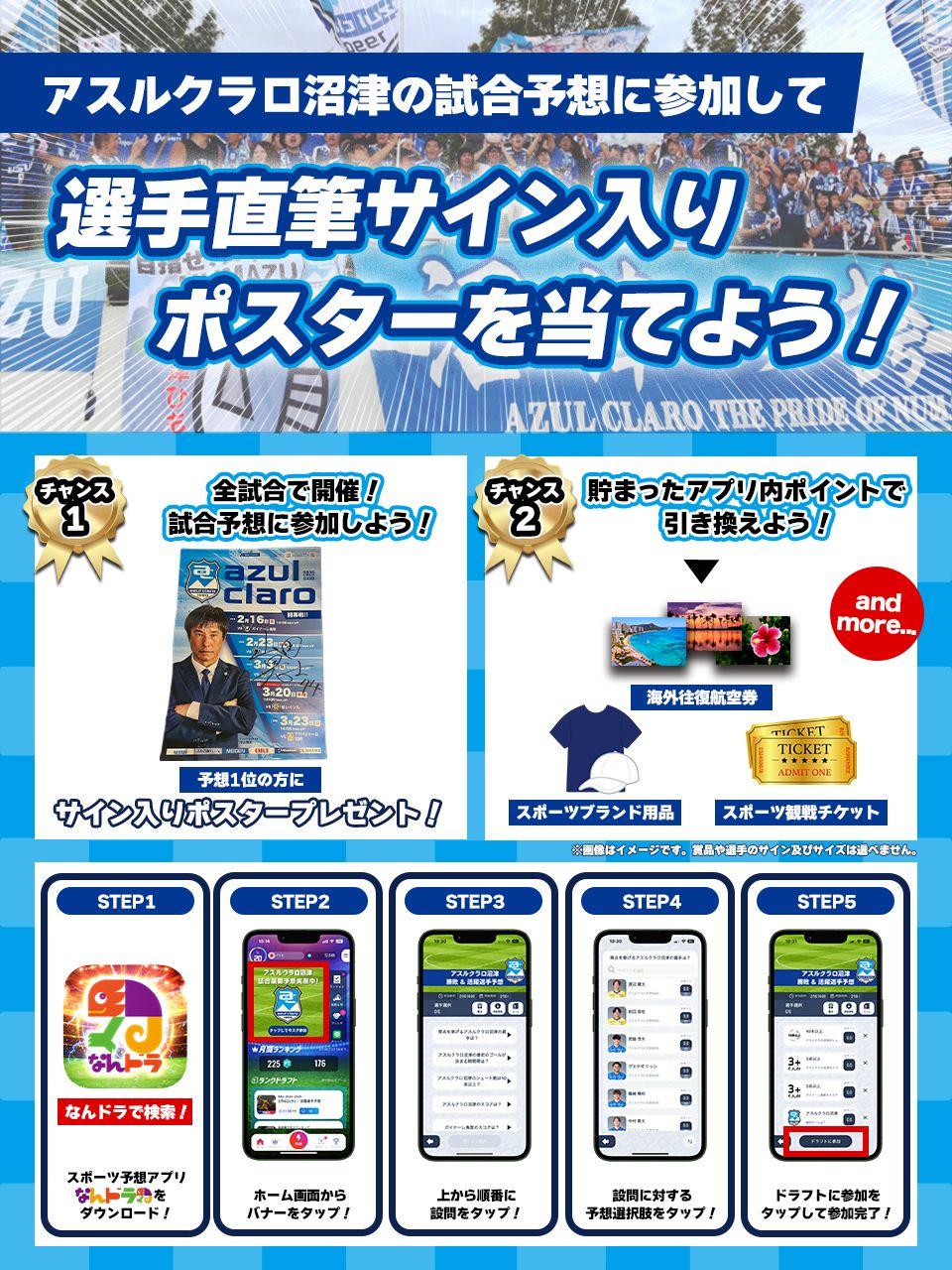 スポーツ予想アプリ「なんドラ」でアスルクラロ沼津 3月9日（日）の試合展開・活躍選手予想を開催！