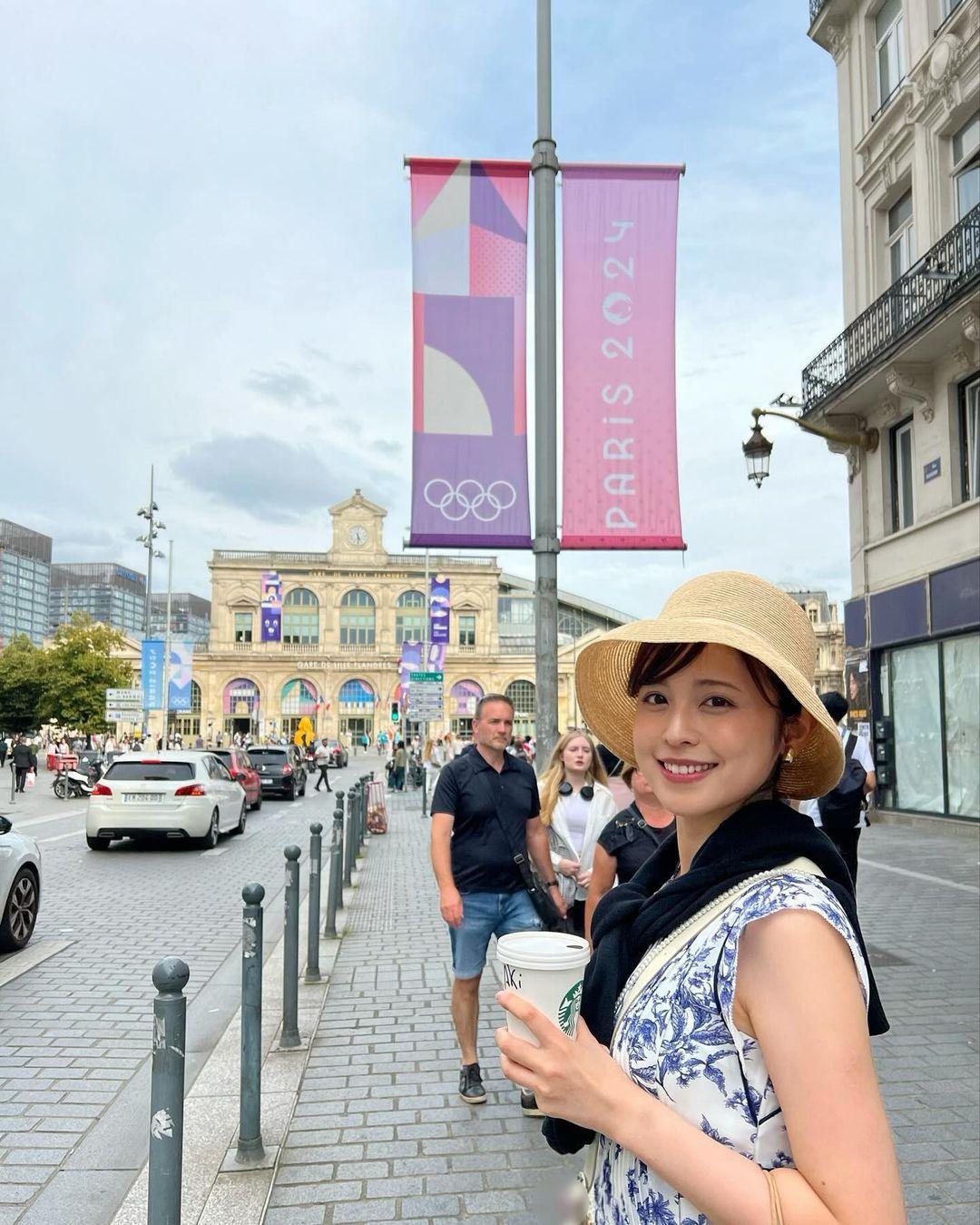 久慈暁子 夫・渡邊雄太出場のパリ五輪観戦でフランスを満喫！バスケのユニホーム姿に「絵になるねえ！」