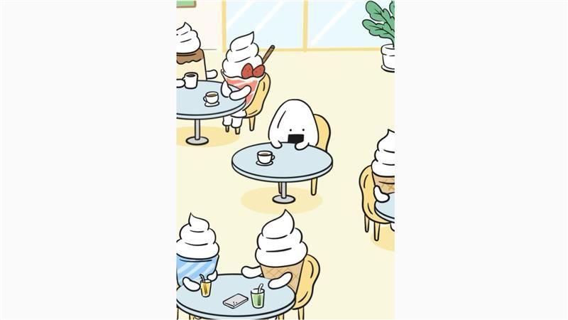 カフェに訪れたおにぎり　周りのお客さんはソフトクリームだらけ！？『おにうめ』最新作公開