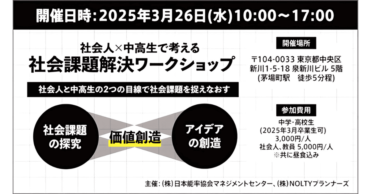 「社会人×中高生で考える 社会課題解決ワークショップ」2025年3月26日(水) 東京・茅場町で開催